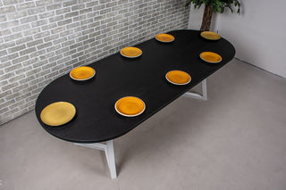 Black Racetrack Dining Table on White Chevron Legs