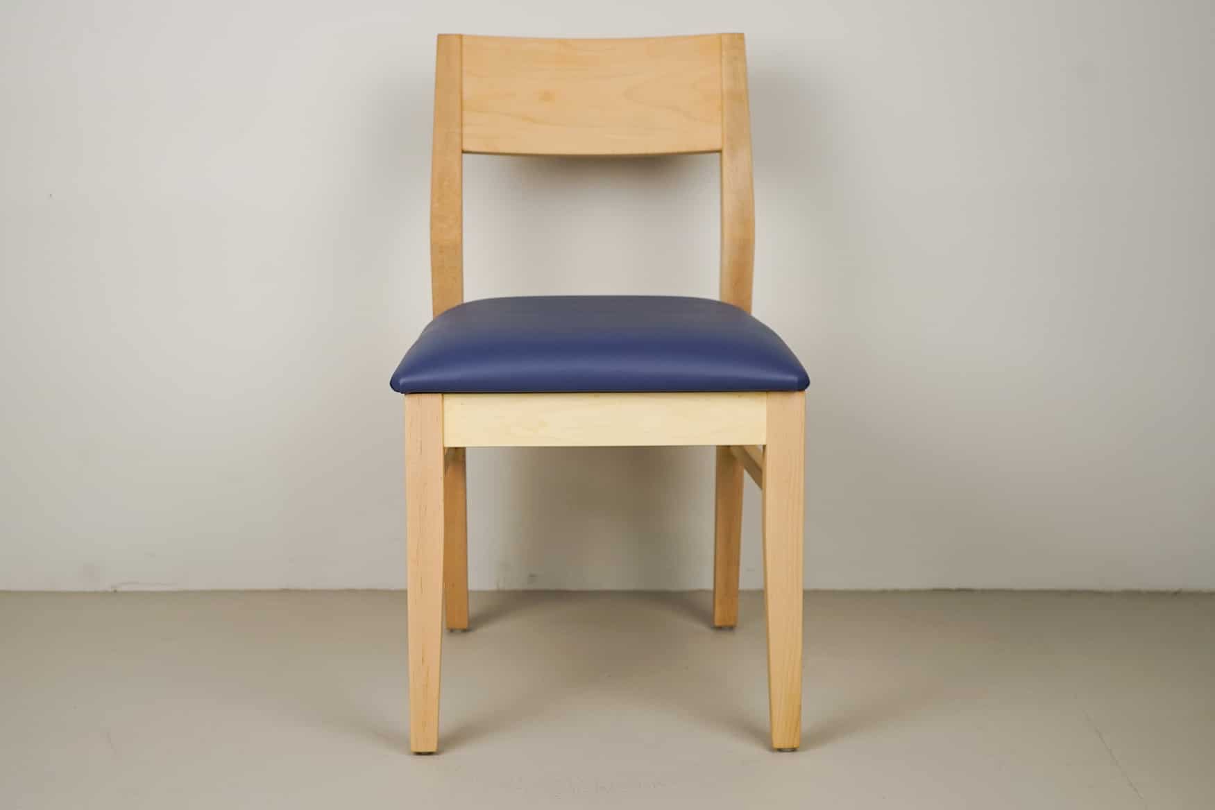 blueberry faux leather seat on natural maple chair