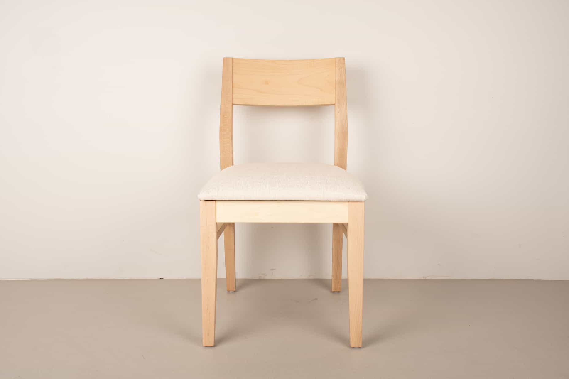bone fabric seat on natural maple chair