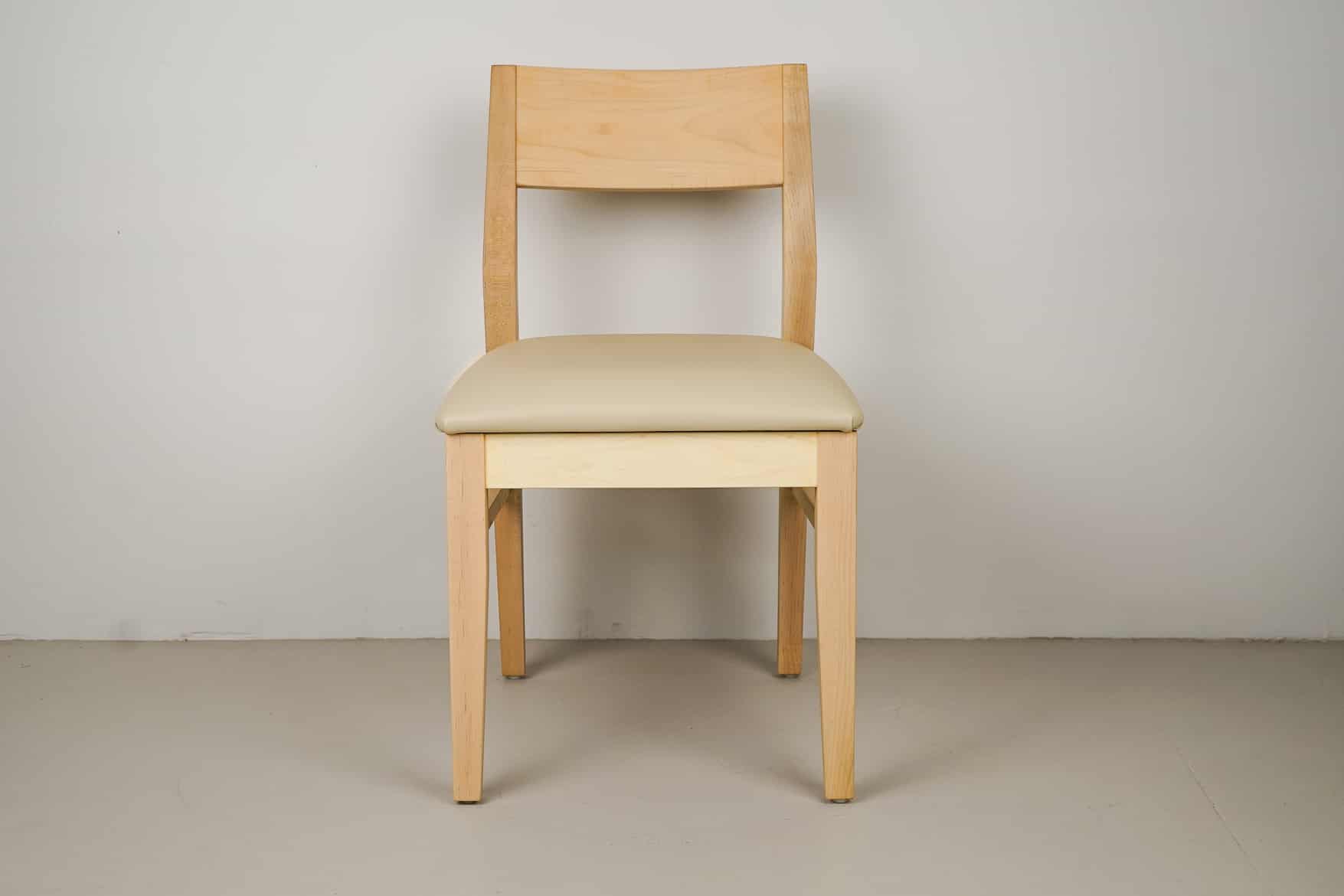 mushroom faux leather seat on natural maple chair