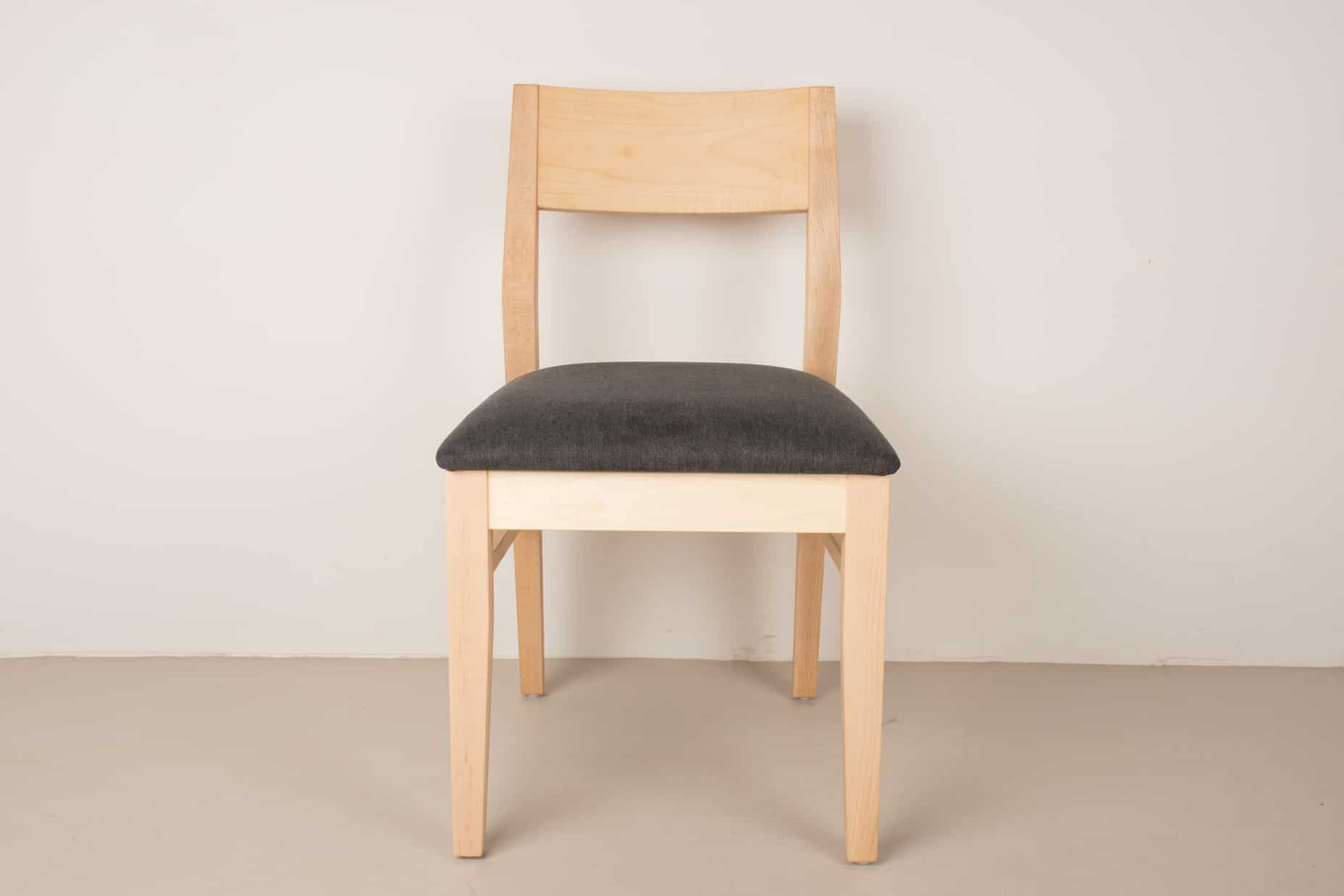 raven fabric seat on natural maple chair