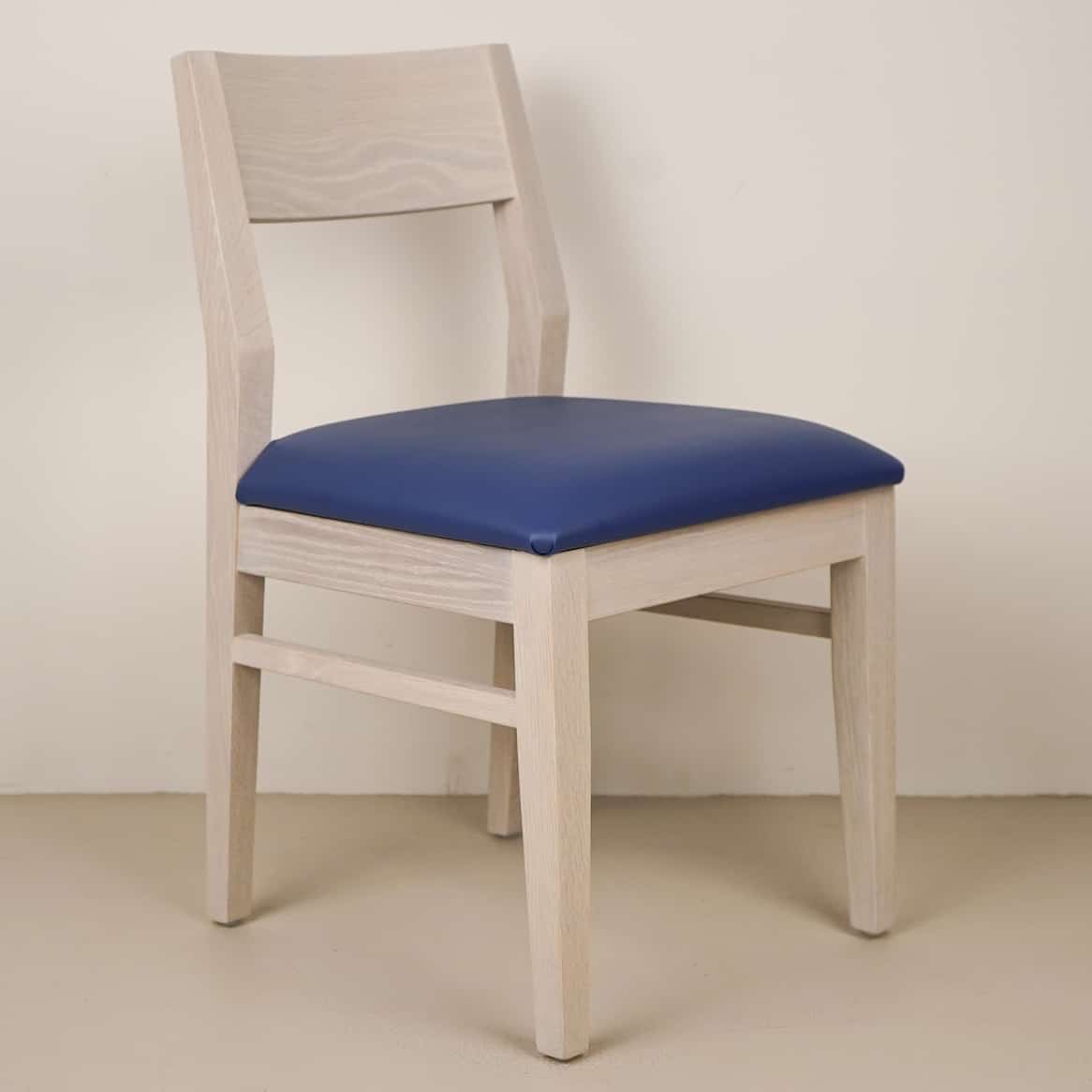 blueberry faux leather seat on white oak chair