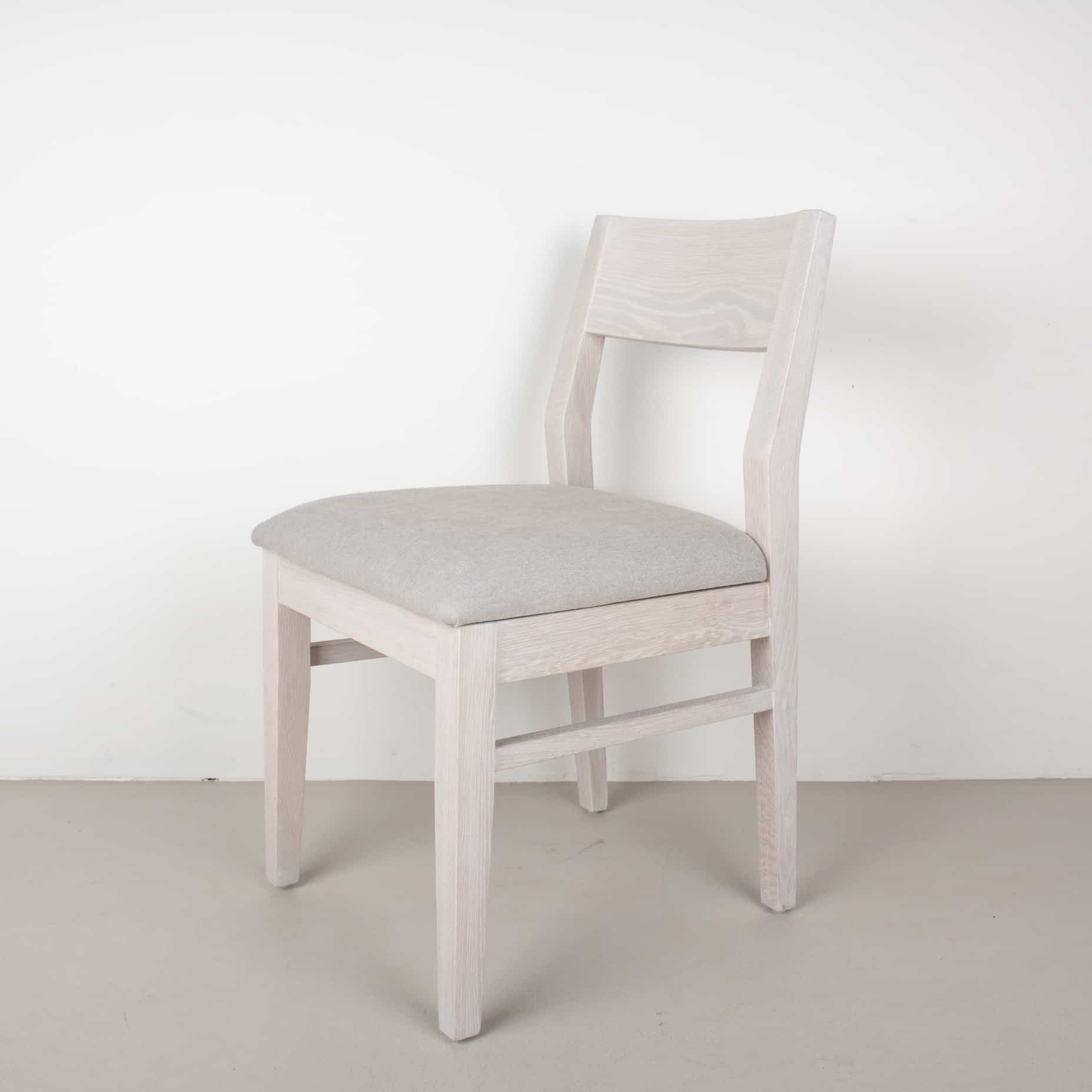 dove fabric seat on white oak chair