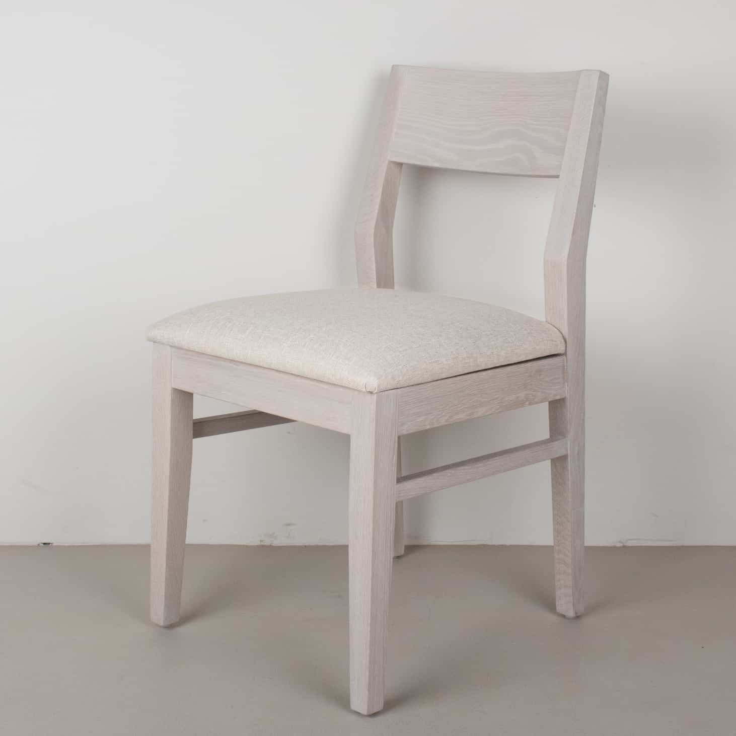 bone fabric seats on white oak chair