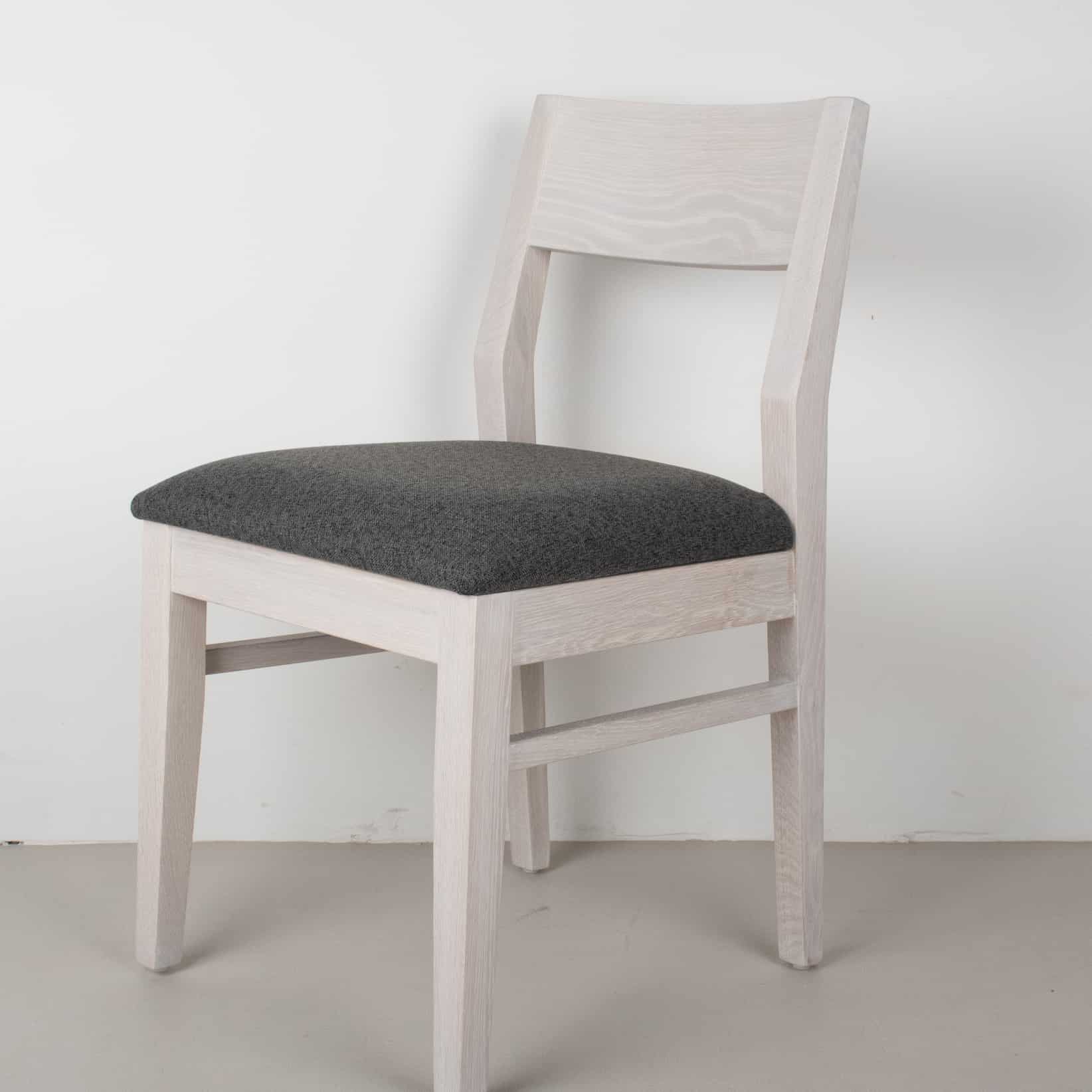 charcoal fabric seat on white oak chair