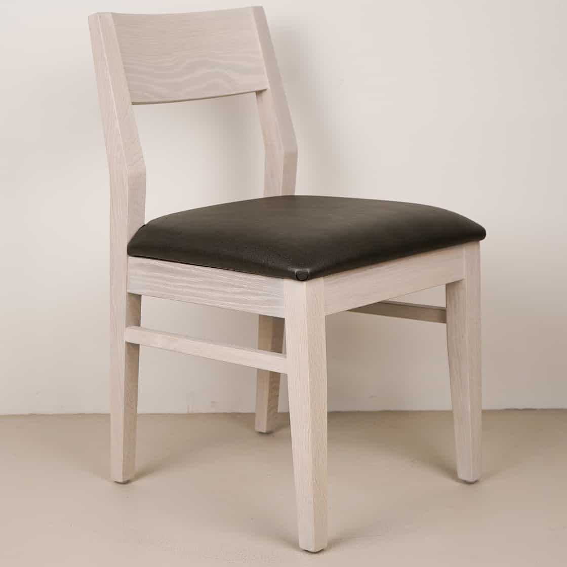 pepper faux leather seat on white oak chair