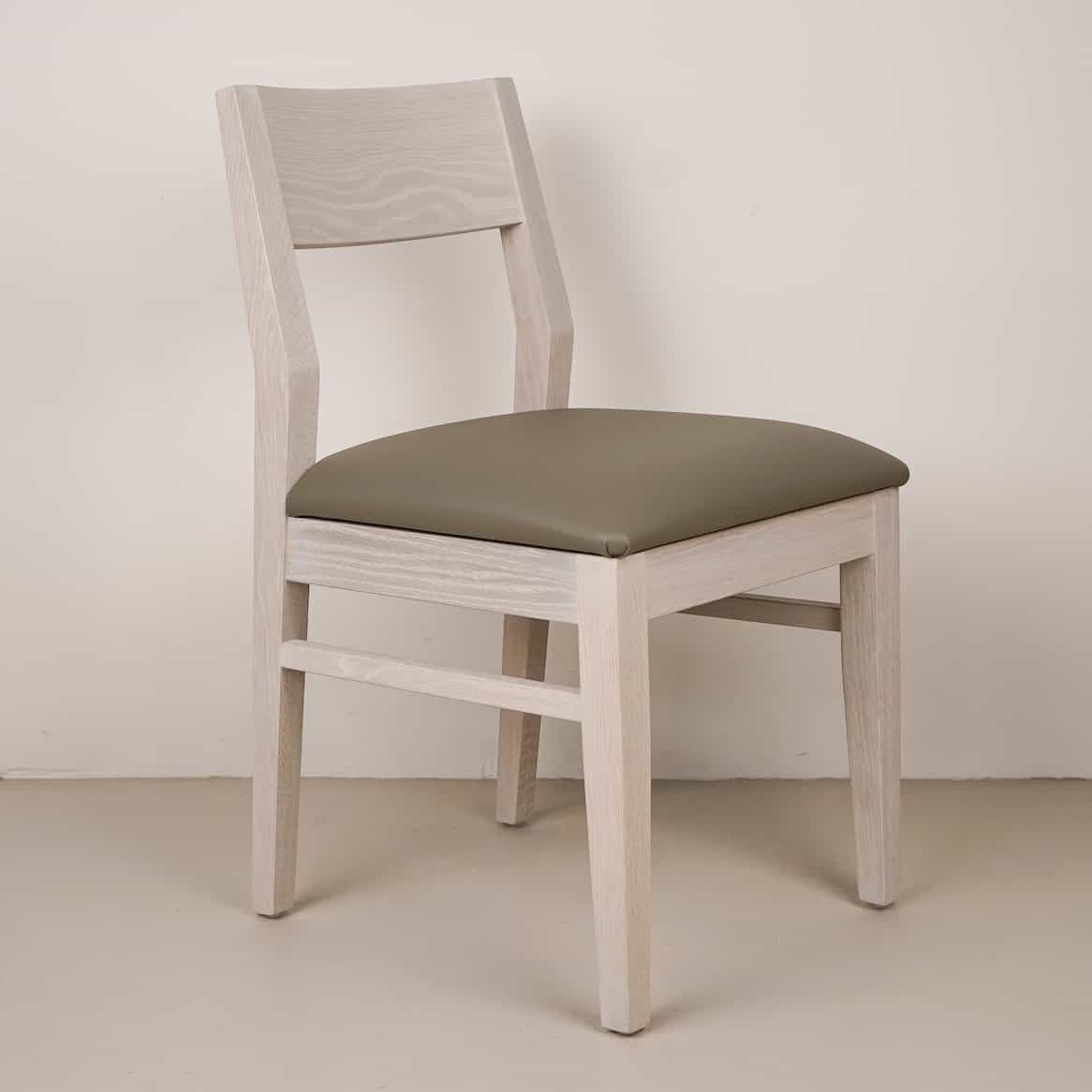 stone faux leather seat on white oak chair