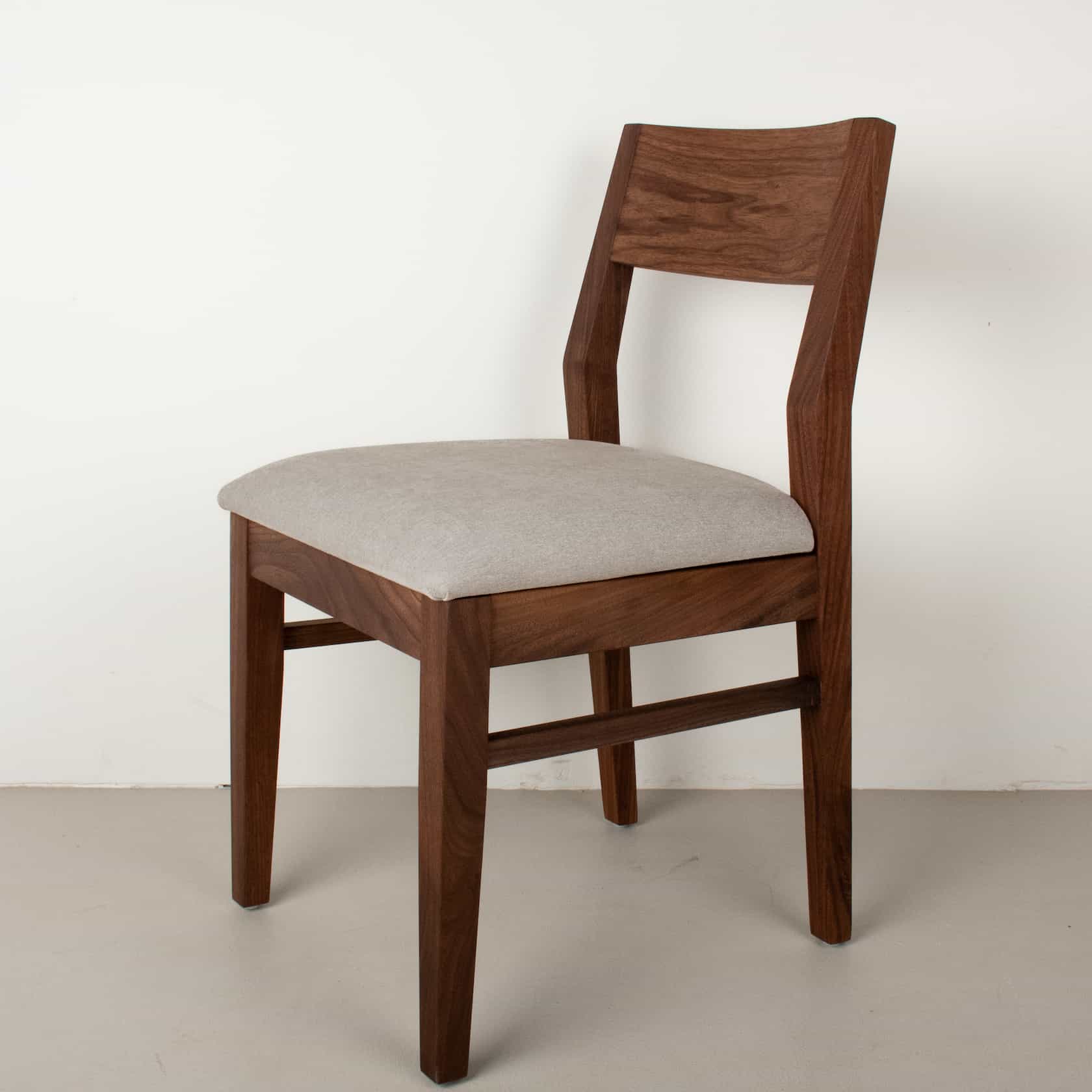 dove fabric seat on walnut chair