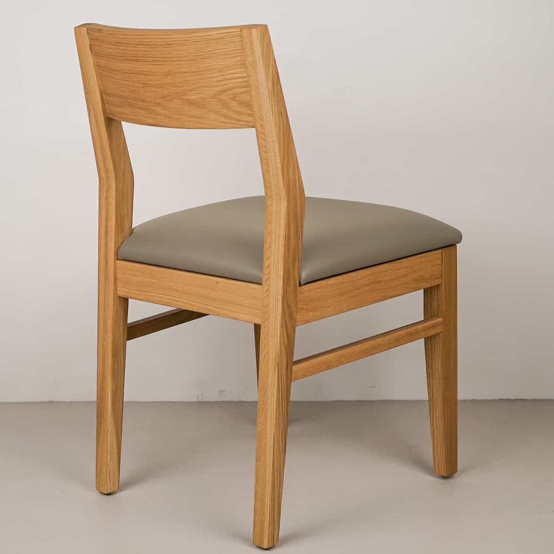 stone faux leather seat on natural oak chair