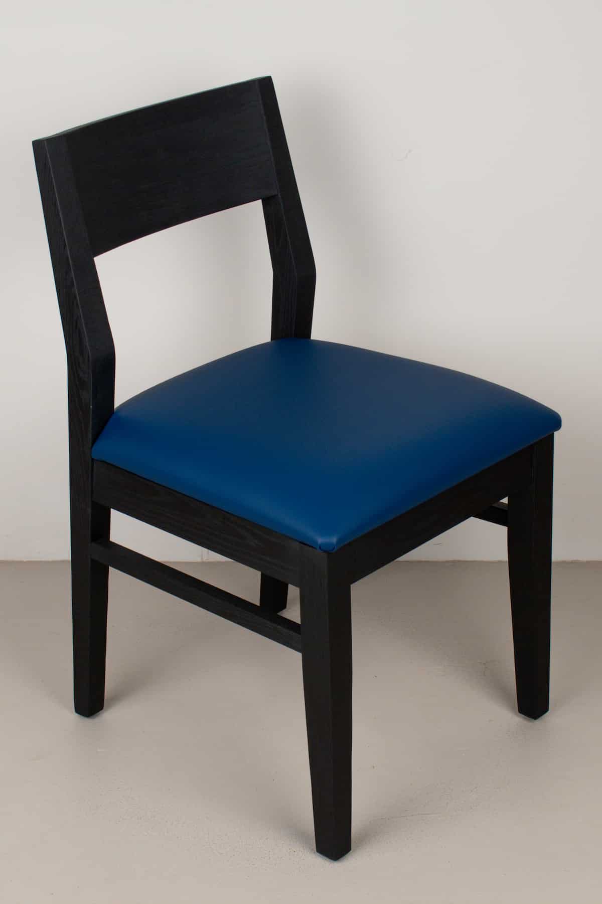 blueberry faux leather seat on black oak chair
