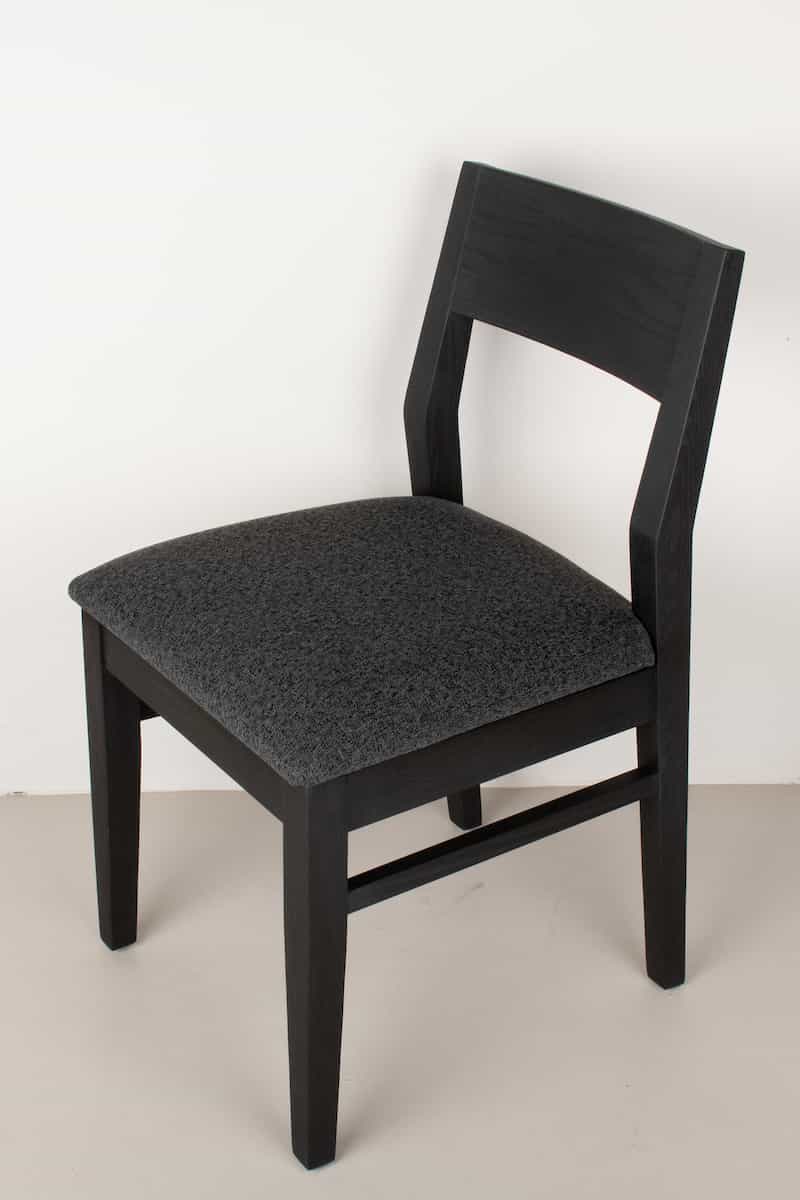 charcoal fabric seat on black oak chair