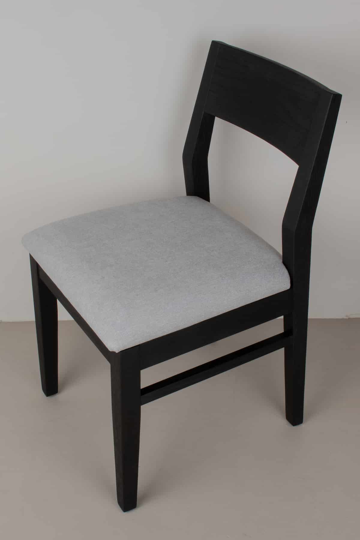 dove fabric seat on black oak chair