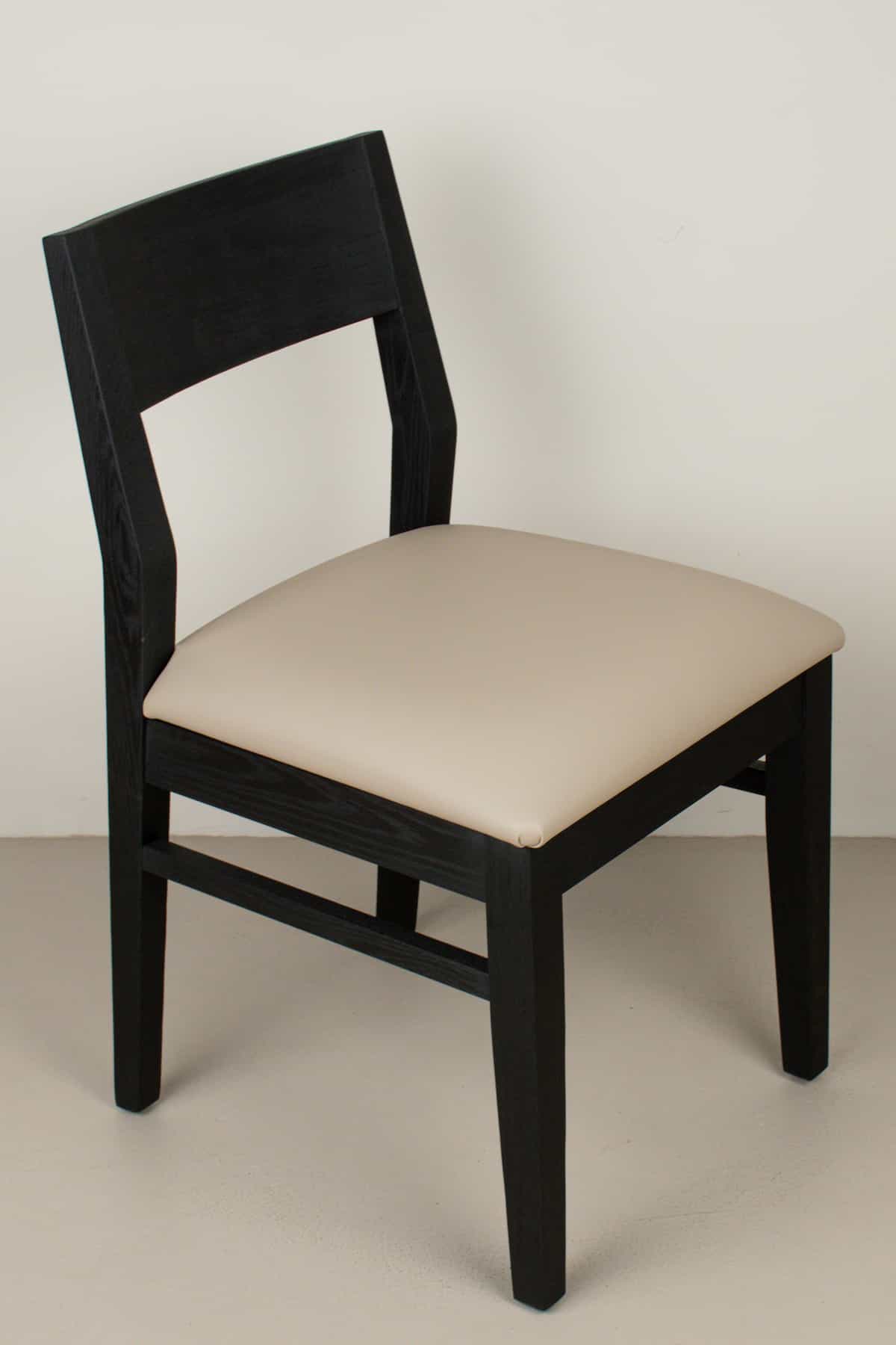 mushroom faux leather seat on black oak chair