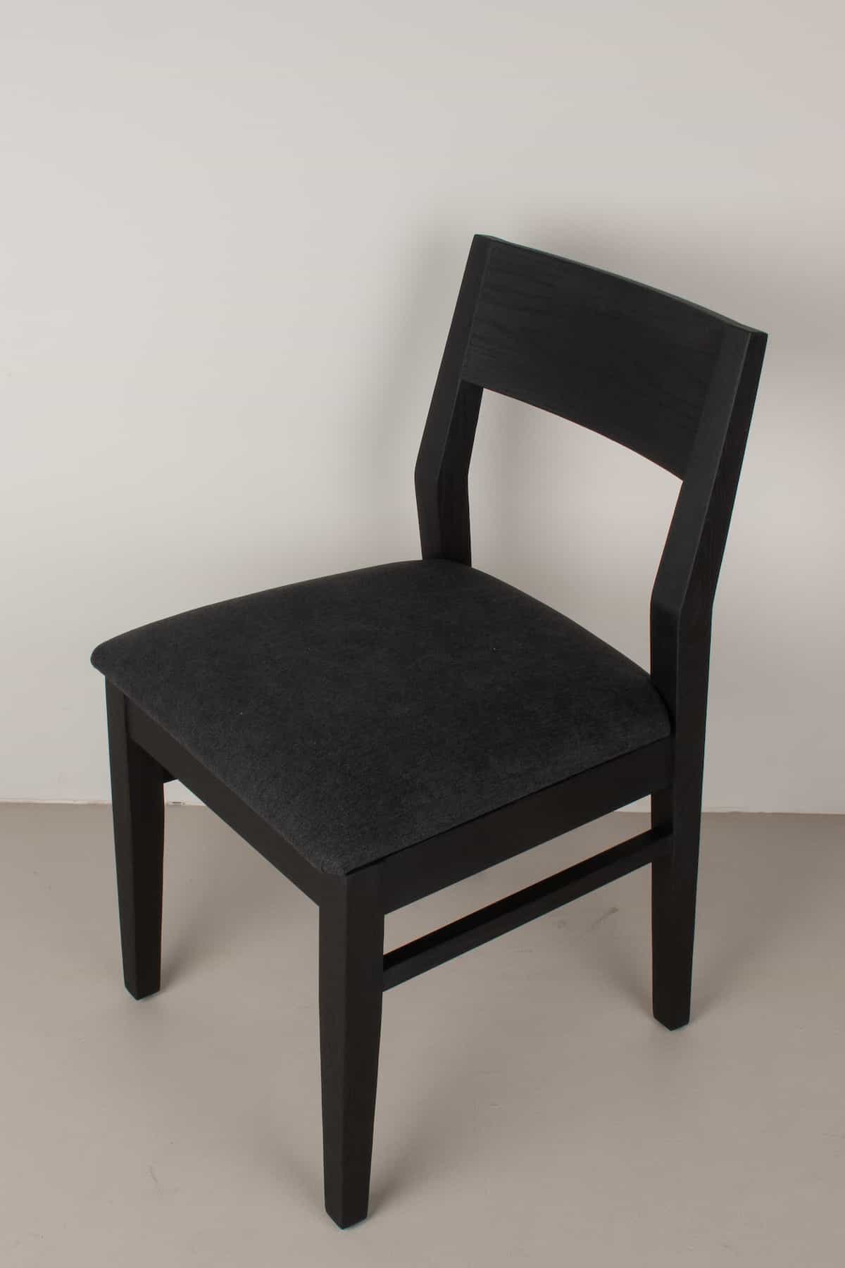 raven fabric seat on black oak chair