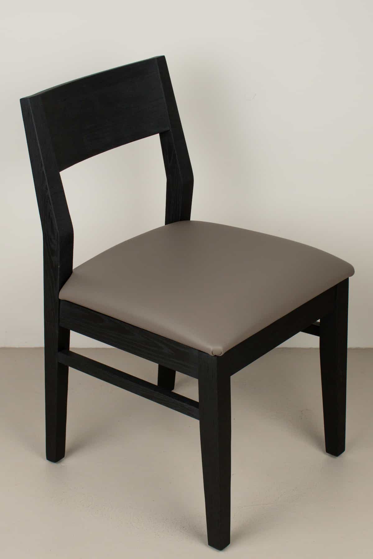 stone faux leather seat on black oak chair