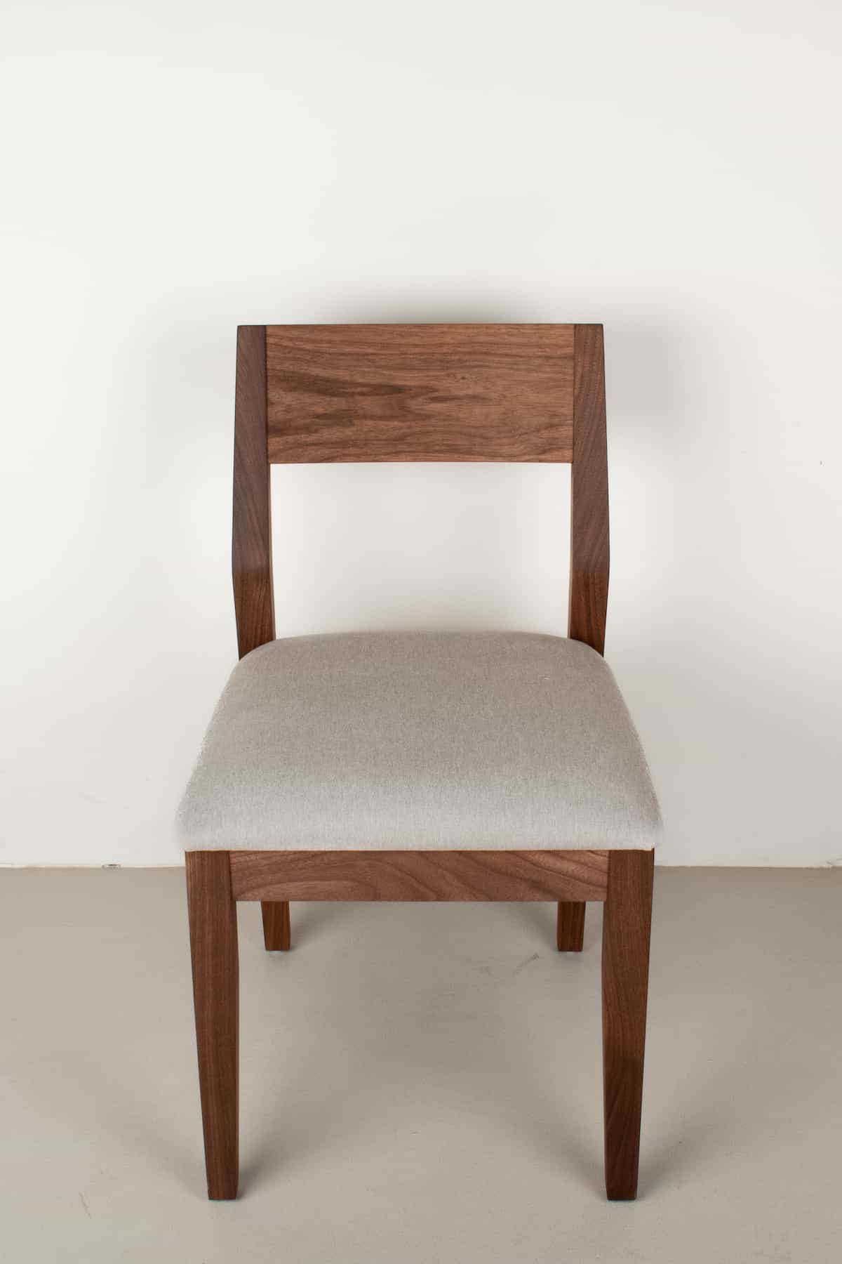 dove fabric seat on walnut chair