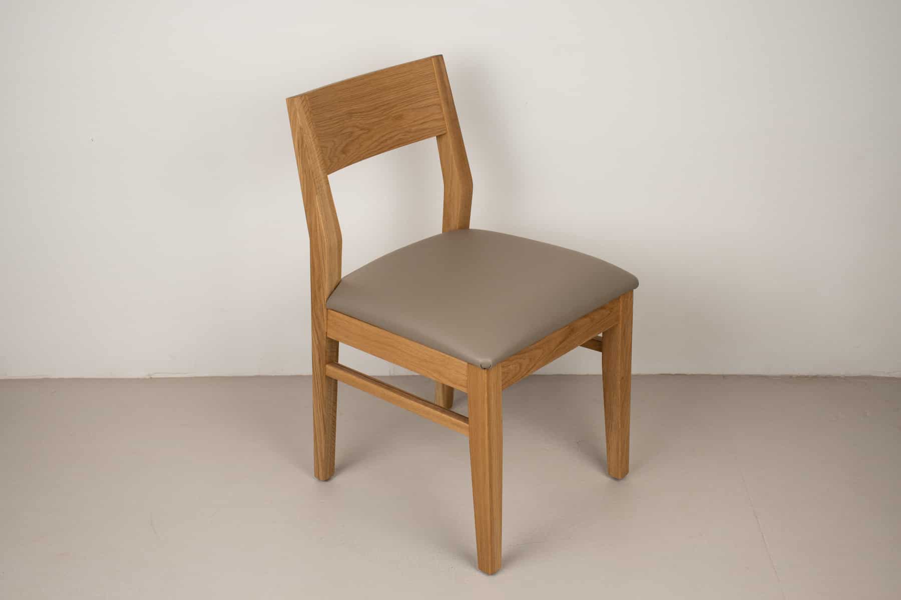 stone faux leather seat on natural oak chair