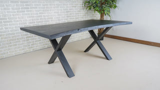 Black Ash Live Edge Table with Wooden X Legs