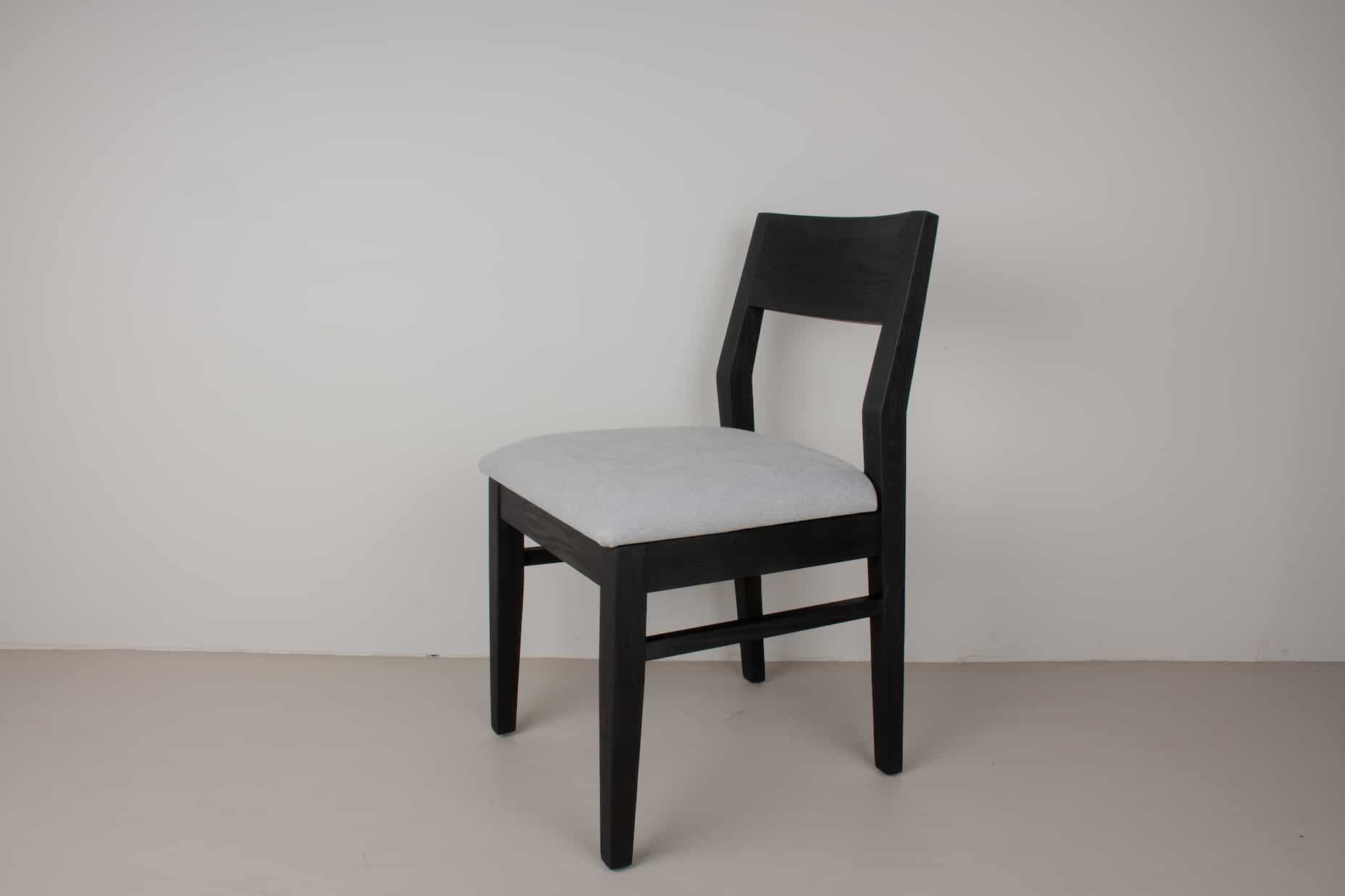 oak Aubrey chair in black with dove cushion
