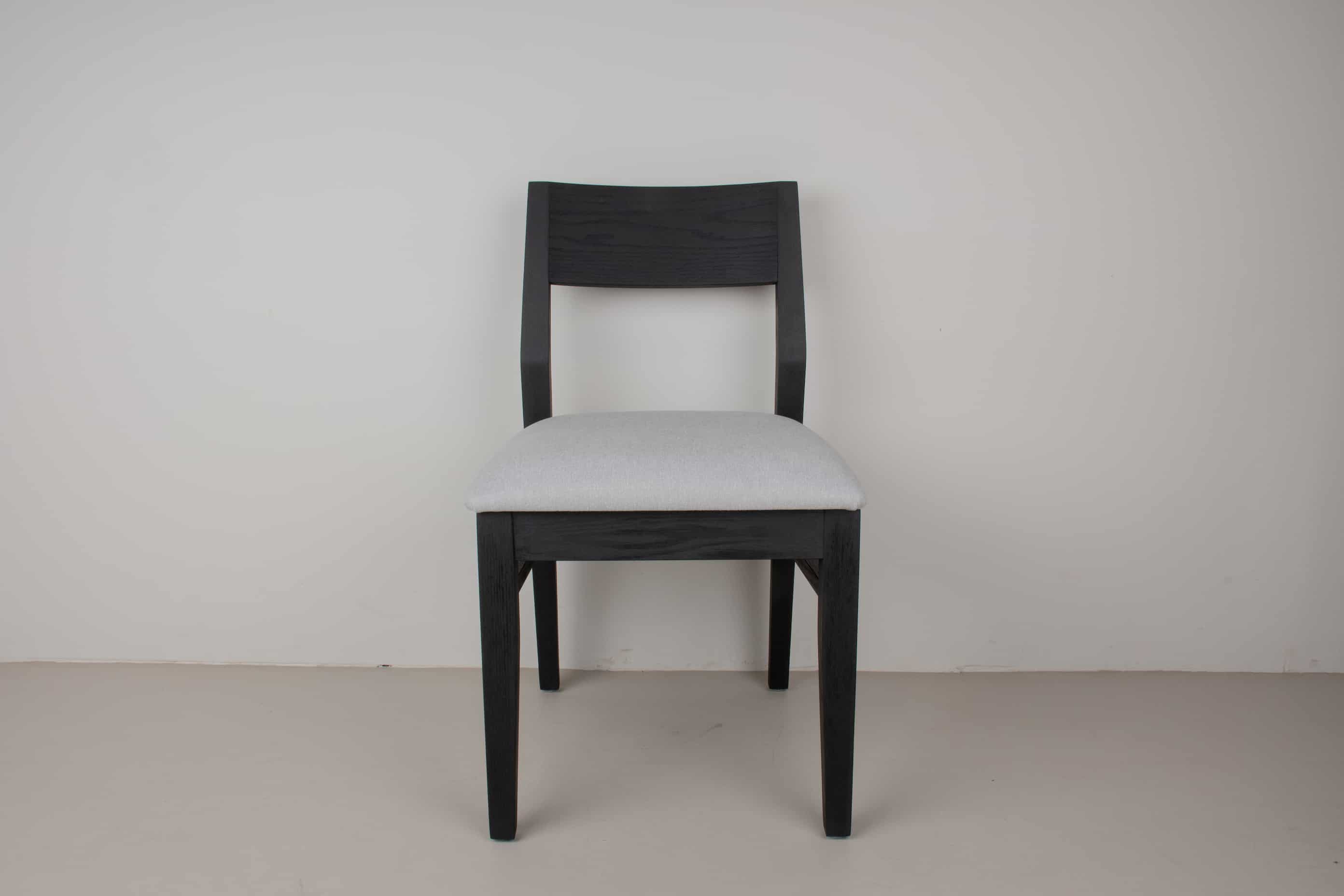 oak Aubrey chair in black with dove cushion