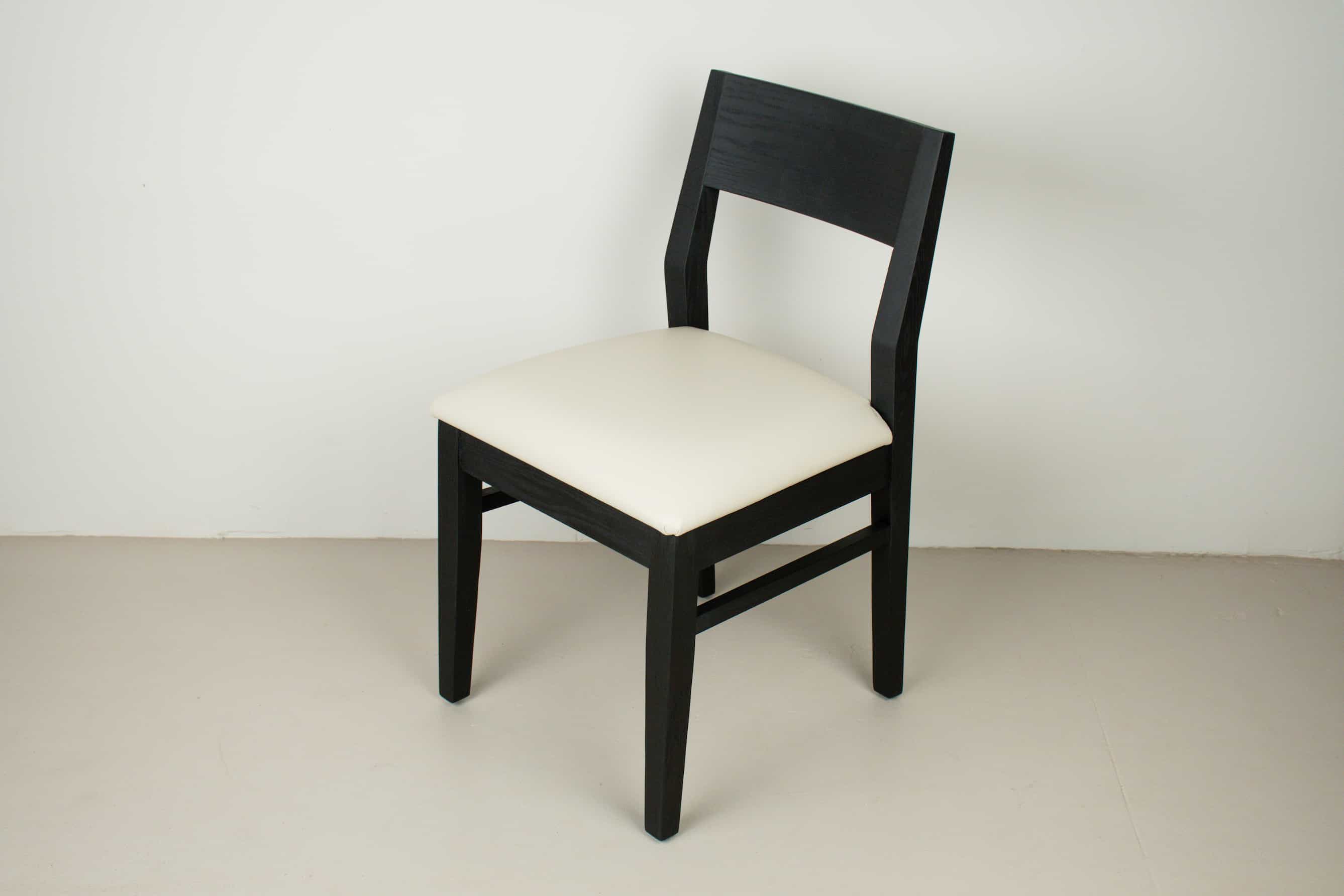 aubrey chair in black oak with moon leather seat