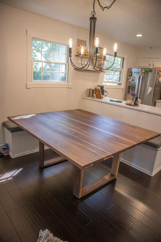 square walnut table on square walnut legs