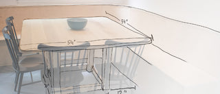 A drawing overlayed on an image of a custom build dining table