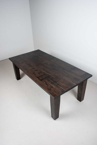 expandable rustic kitchen table on parsons base finished in mocha