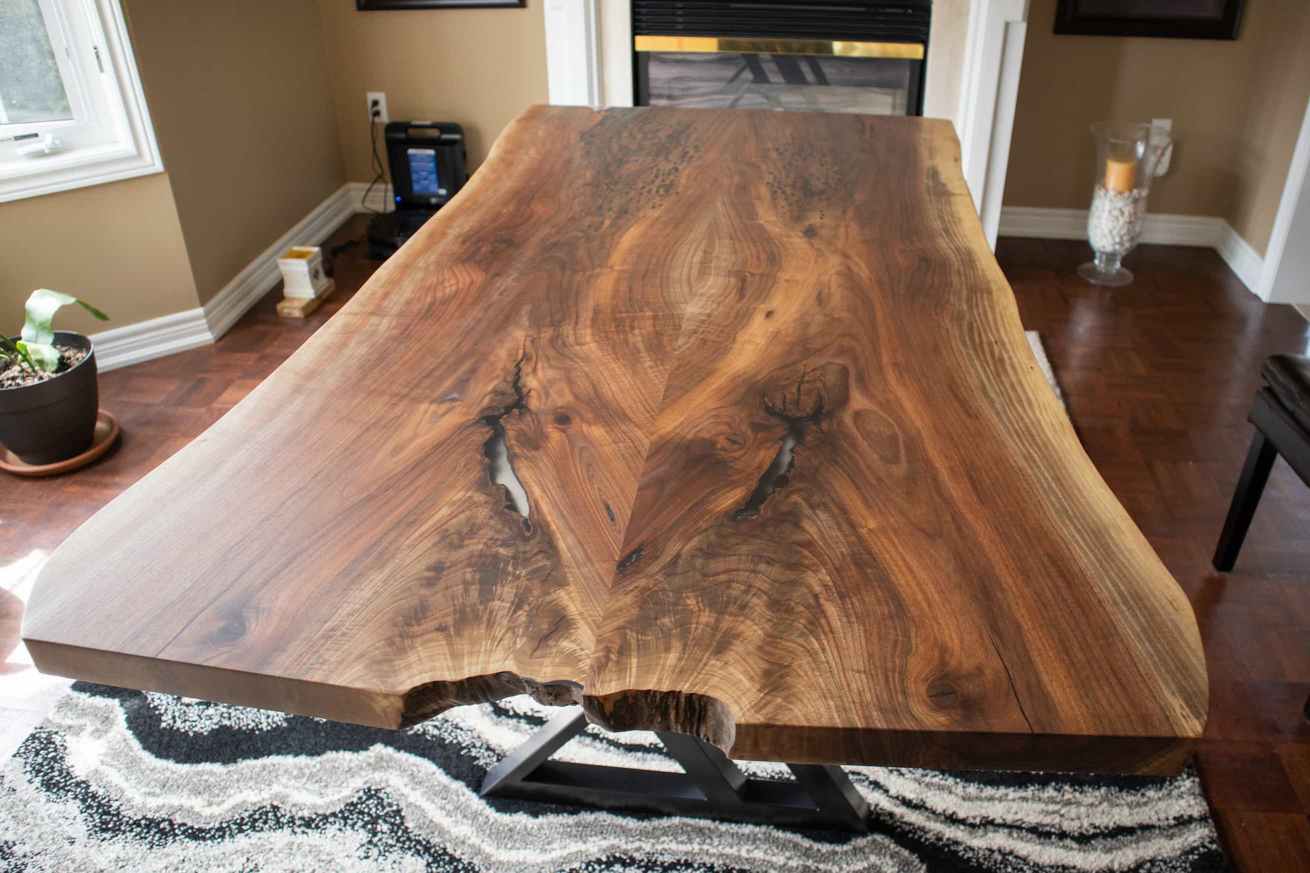 bookmatched live edge walnut table