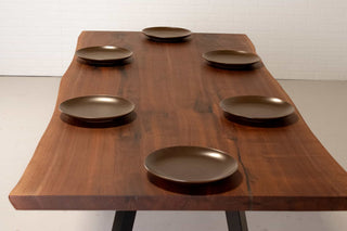 live edge spiced walnut table on steel legs