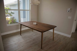 midcentury walnut parsons table