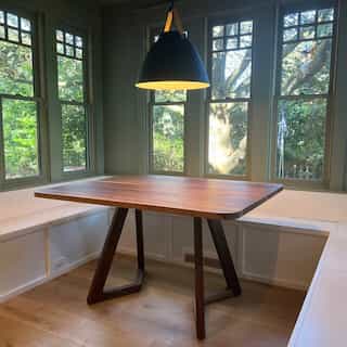walnut table for a banquette
