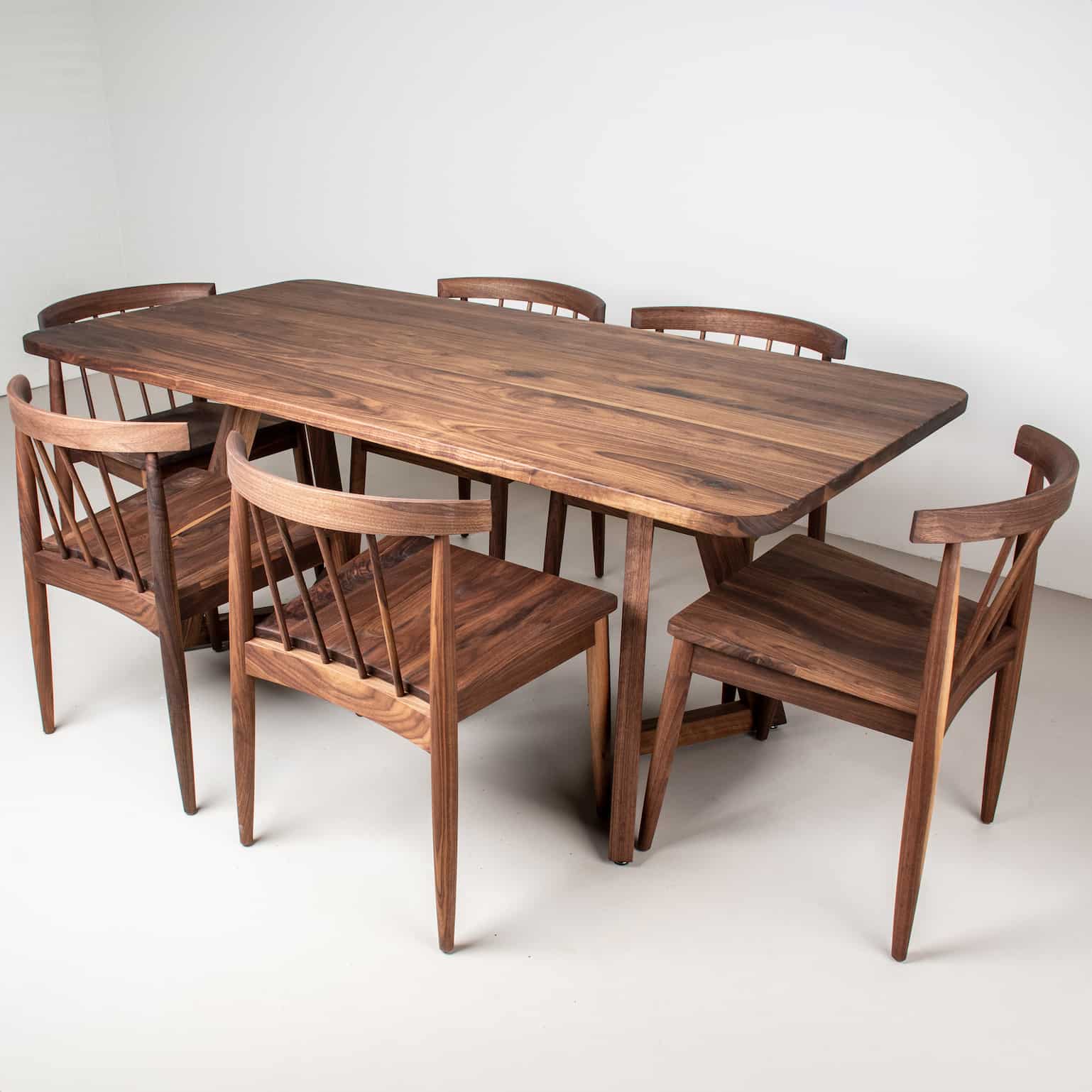 walnut dining table and chairs