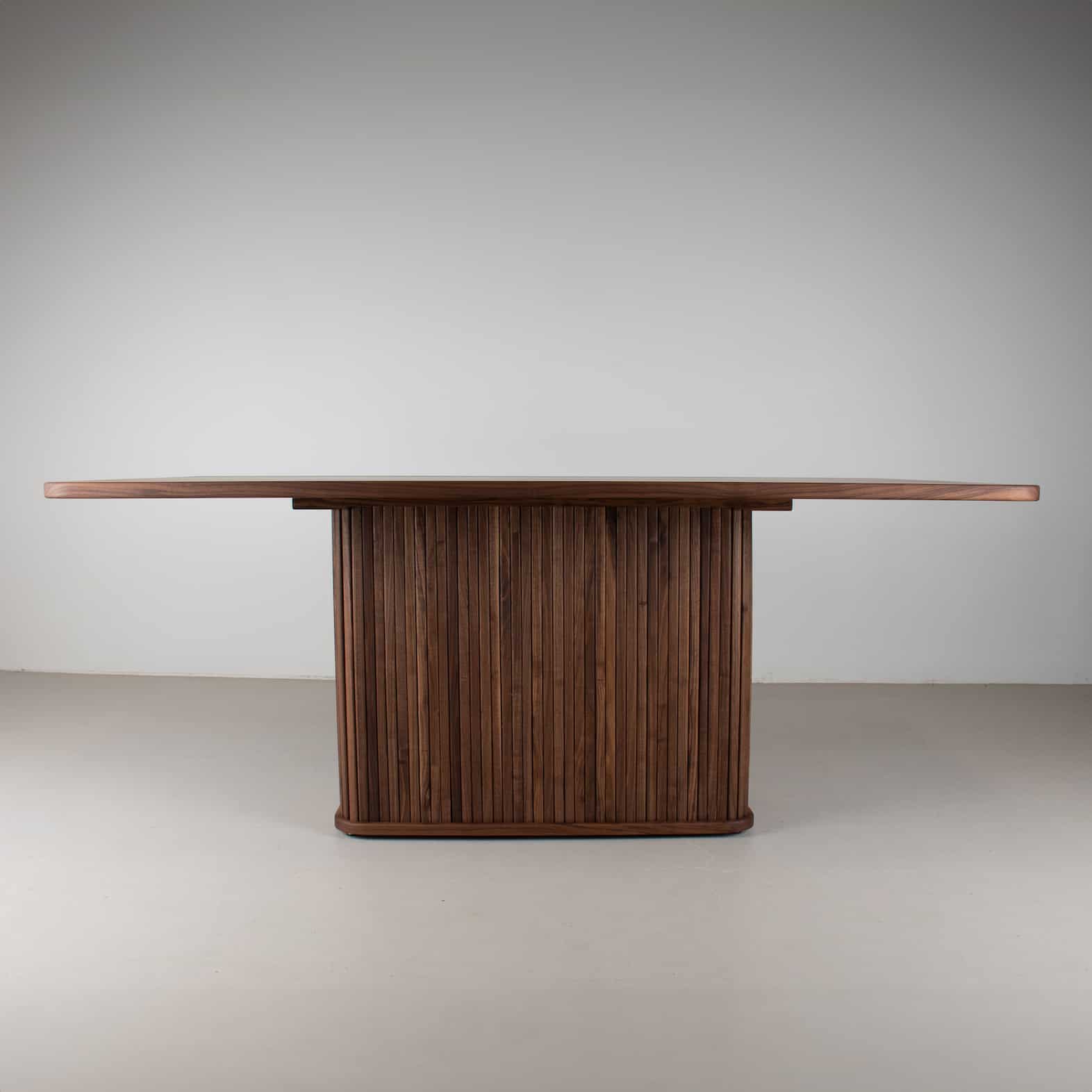 walnut rectangle table on pedestal base