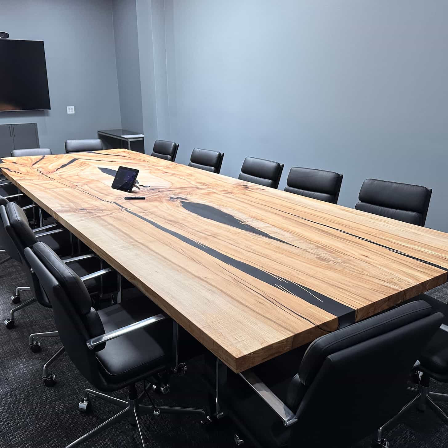maple conference table with epoxy