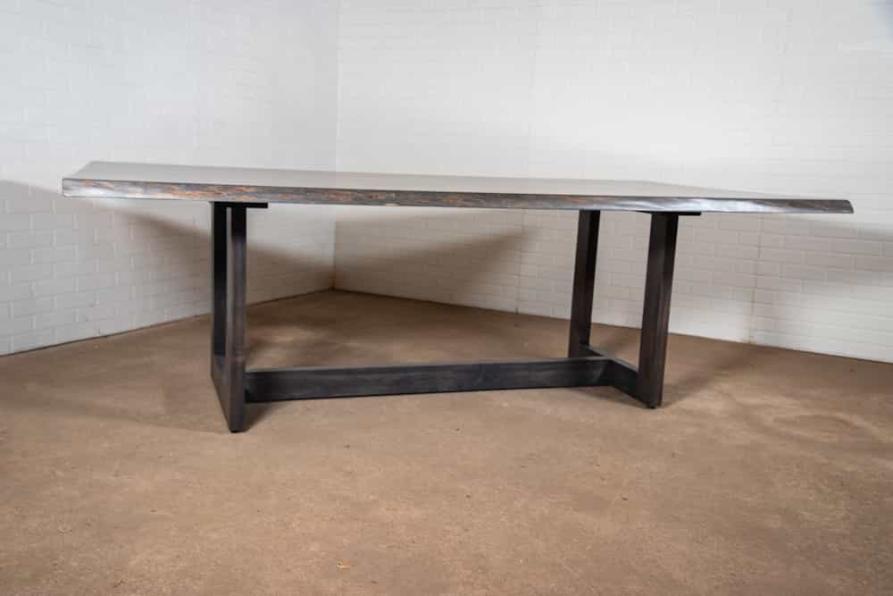 wood table with sakami trestle base