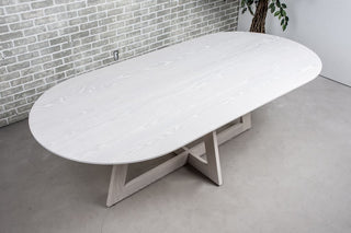Racetrack White Pedestal Dining Table