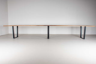 16 foot walnut conference table on black steel atlin legs