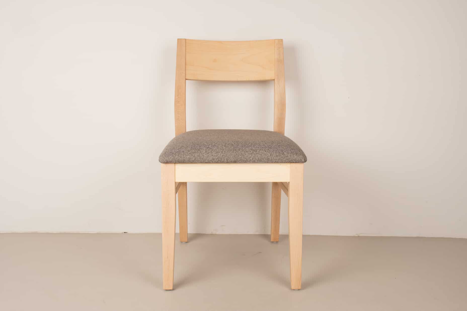 clay fabric seat on natural maple chair