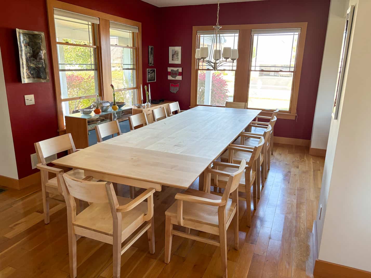 extendable dining table and matching chairs