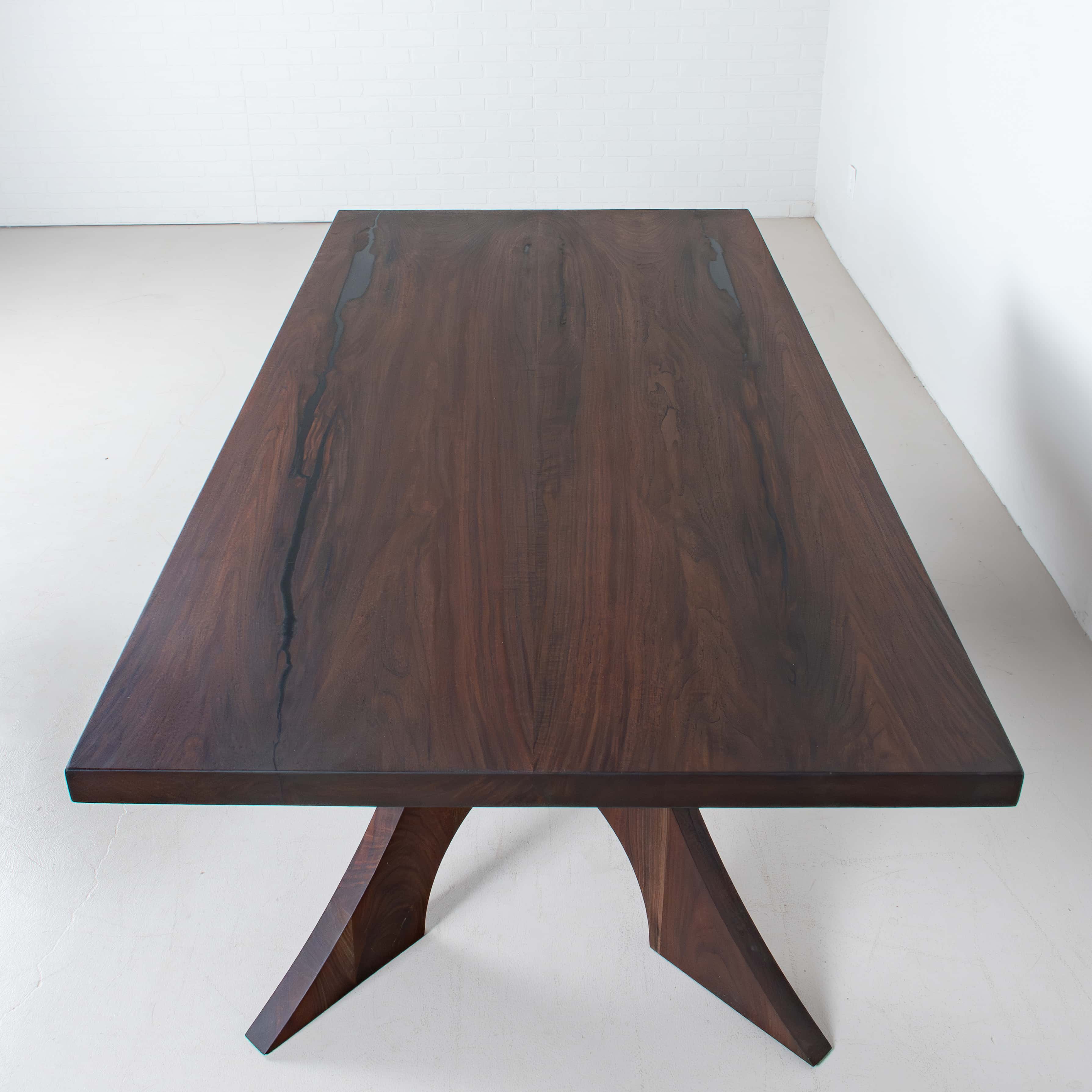 walnut rectangle bookmatch dining table, top view to show grain pattern