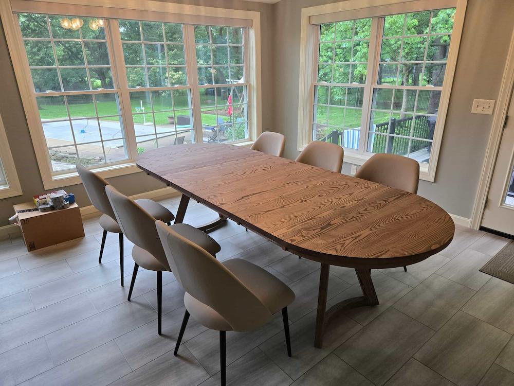oval extendable table in a large eat in kitchen