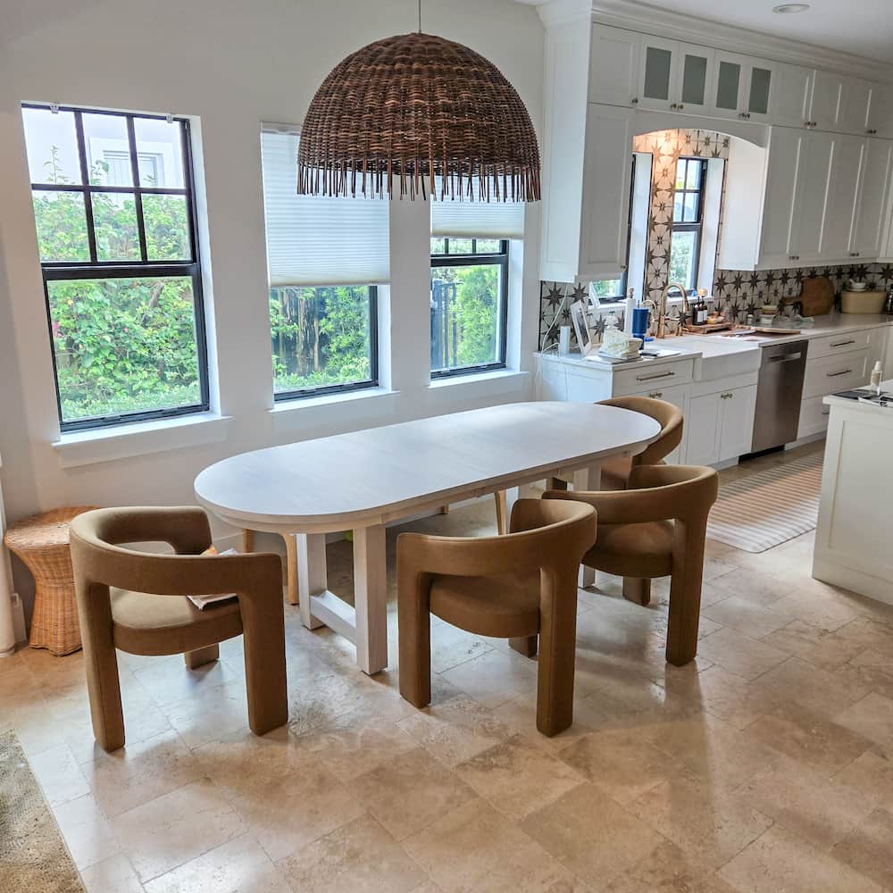 extendable oak table in white on custom H legs