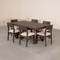 extendable Red Oak table 42” wide x  84” long, finished in Dark Roast W on Caldwell legs; shown with Aubrey chairs