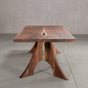 end view of a bookmatch Walnut table 40” wide x 108” long, finished in Pure D on Alta legs