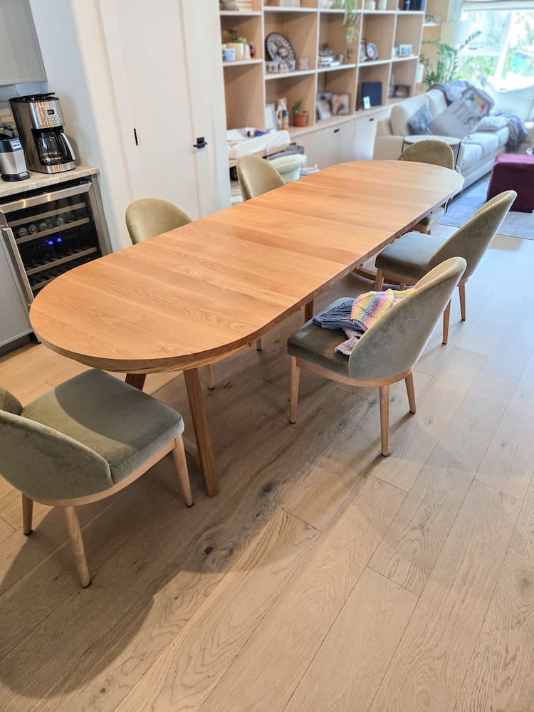 oval extension table in maple finished in Pure D