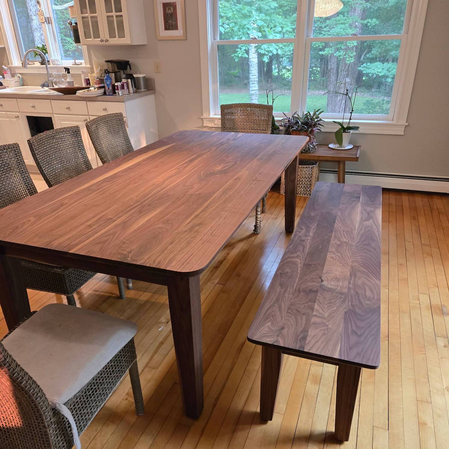 walnut kitchen table and bench