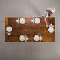 overhead view of a rustic maple trestle table finished in cinnamon; 42