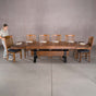 extended rustic maple trestle table finished in cinnamon; 42
