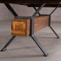 base detail of a rustic maple trestle table finished in cinnamon; 42